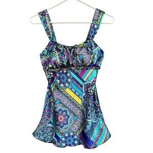 Y2K B Wear Byer Womens Satin Camisole Small Floral Chain Detail‎ Flowy Colorful